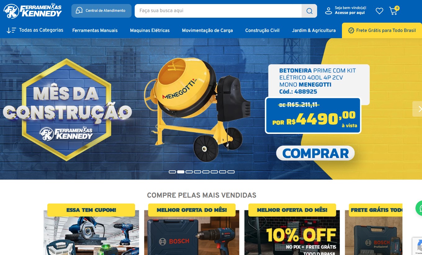 Página inicial do site da loja Ferramentas Kennedy